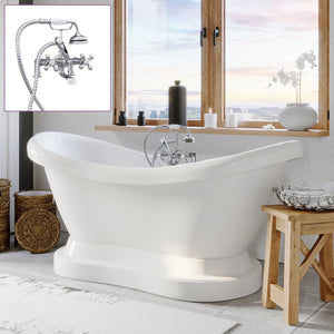 Cambridge Plumbing Double Slipper Acrylic Pedestal Soaking Tub with Complete Plumbing Package ADES-PED-463D-2-PKG-7DH