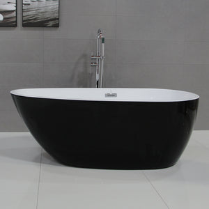 ALFI 59-Inch Oval Black & White Freestanding Acrylic Soaking Bathtub AB8862