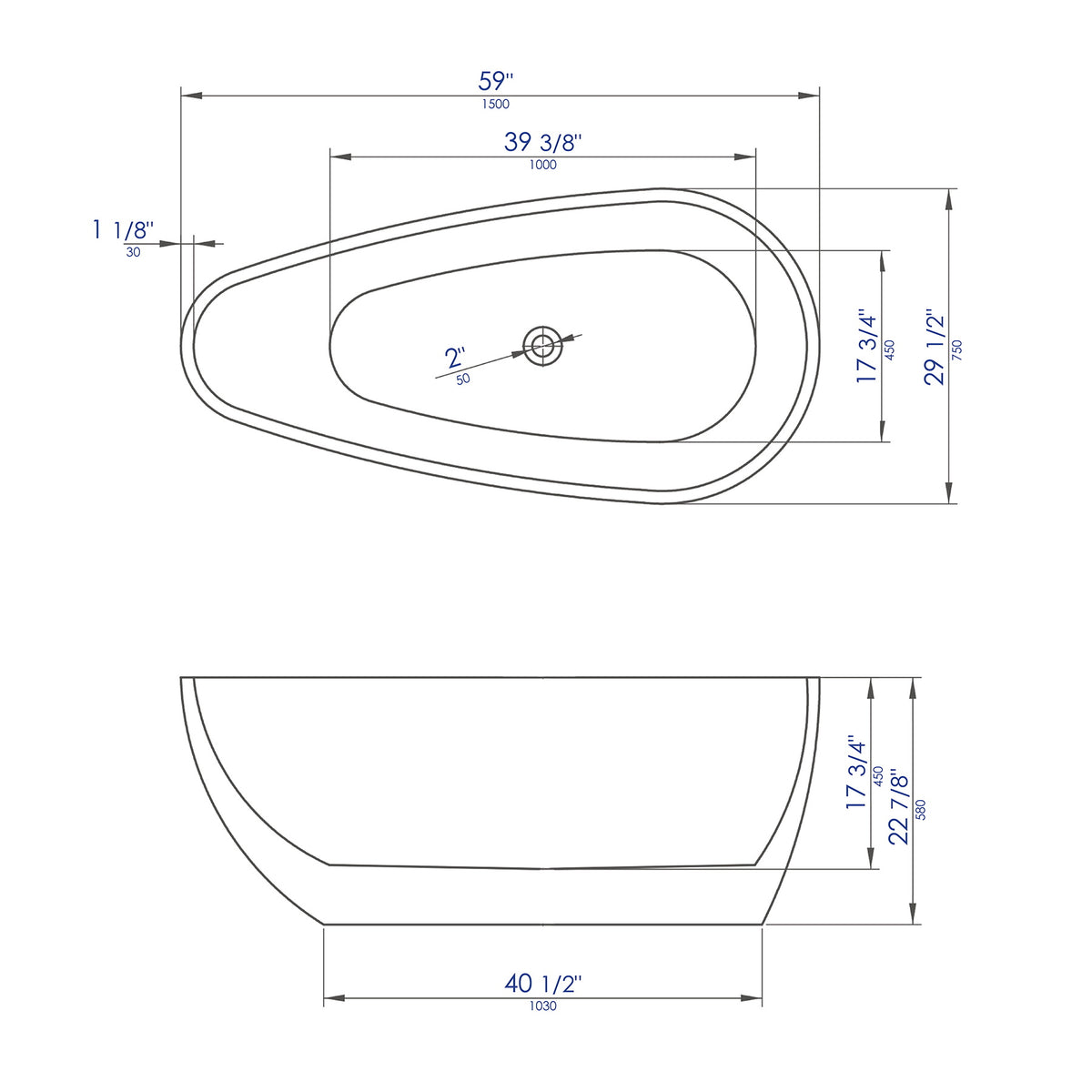 ALFI 59-Inch Oval Black & White Freestanding Acrylic Soaking Bathtub AB8862