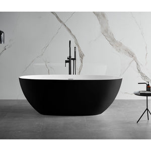 ALFI 59-Inch Oval Painted Black & White Matte Solid Surface Freestanding Resin Soaking Bathtub AB9975BM