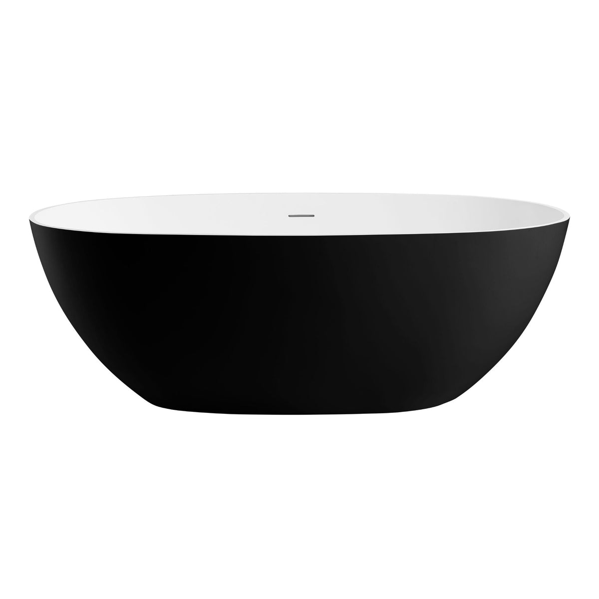 ALFI 59-Inch Oval Painted Black & White Matte Solid Surface Freestanding Resin Soaking Bathtub AB9975BM