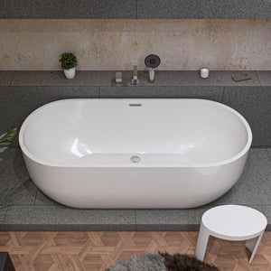 ALFI 67-Inch Oval White Freestanding Acrylic Soaking Bathtub AB8839