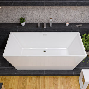 ALFI 67-Inch Rectangular White Freestanding Acrylic Soaking Bathtub AB8832