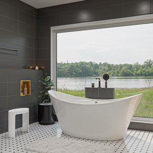 ALFI 68-Inch Oval White Acrylic Freestanding Slipper Soaking Bathtub AB8803
