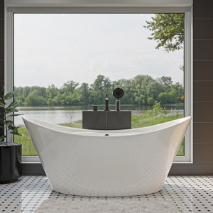 ALFI 68-Inch Oval White Acrylic Freestanding Slipper Soaking Bathtub AB8803