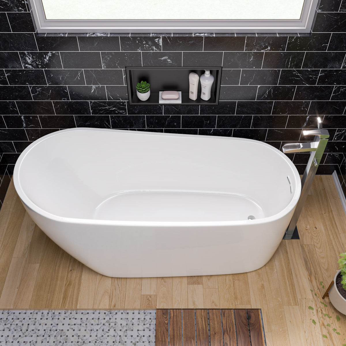 ALFI 68-Inch Oval White Freestanding Acrylic Soaking Bathtub AB8826