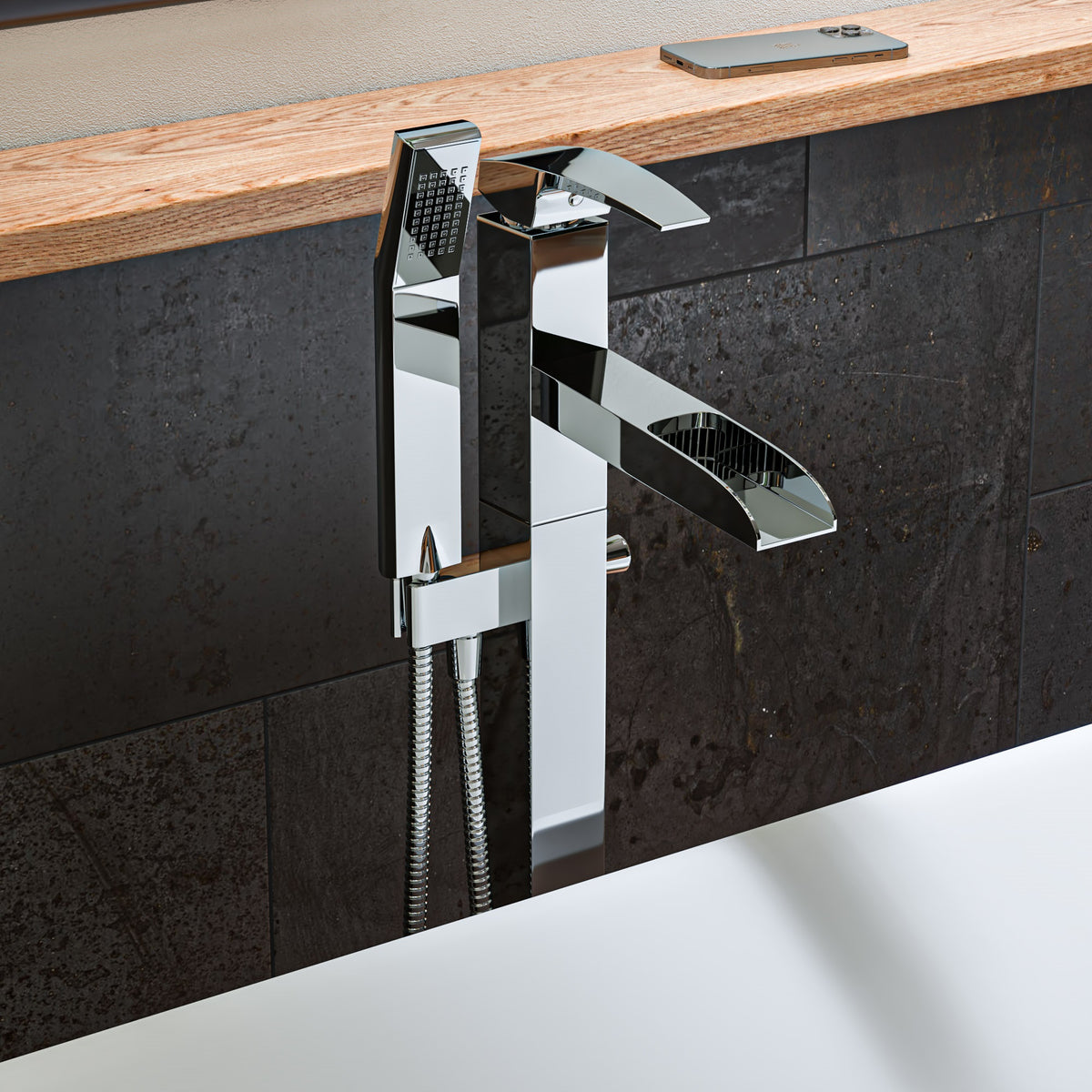 ALFI Single Hole Floor Mounted Waterfall Tub Filler AB2843