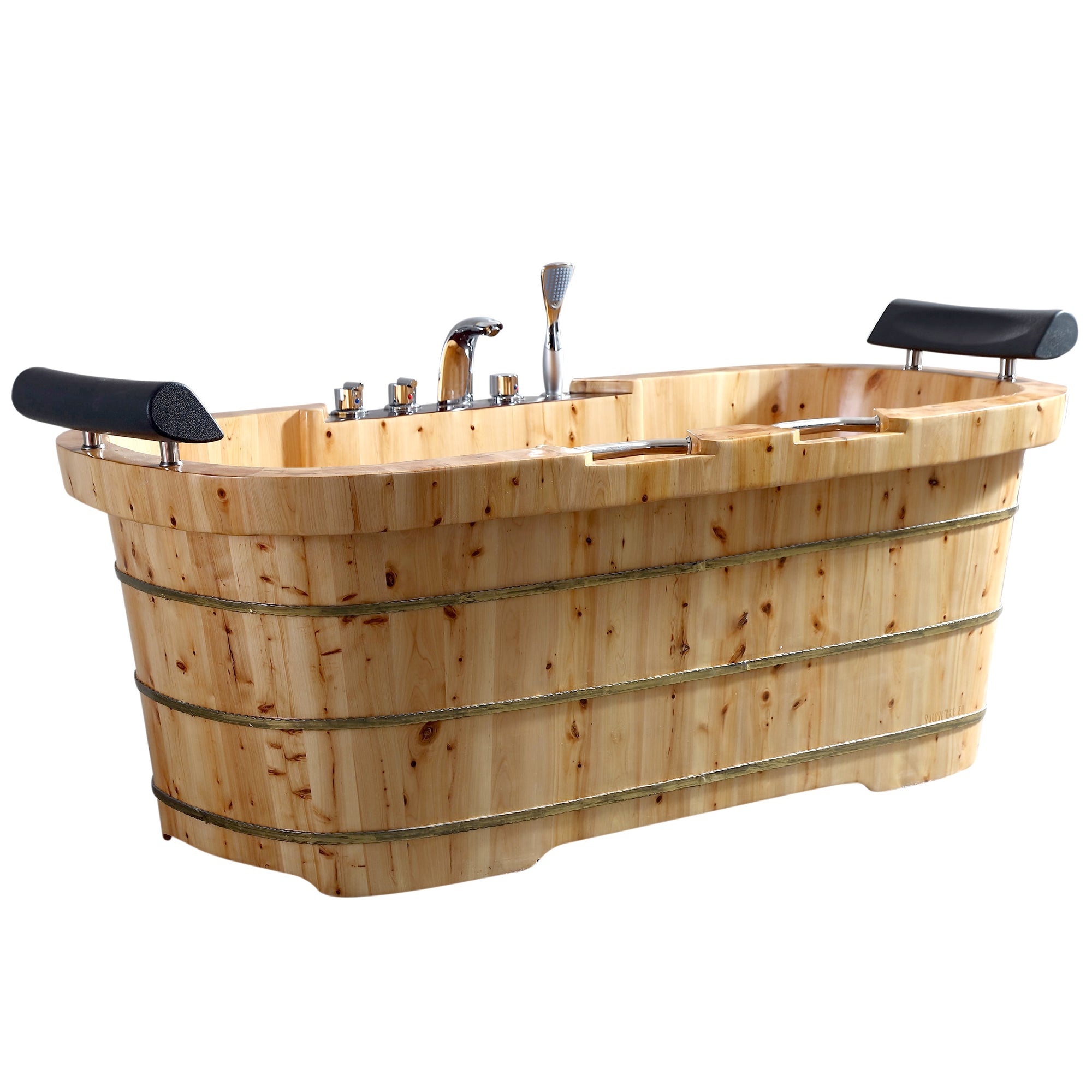 ALFI 65-Inch Cedar Wooden Freestanding Bathtub with Fixtures & Headrests - 2 Person AB1130