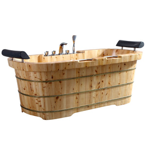 ALFI 65-Inch Cedar Wooden Freestanding Bathtub with Fixtures & Headrests - 2 Person AB1130