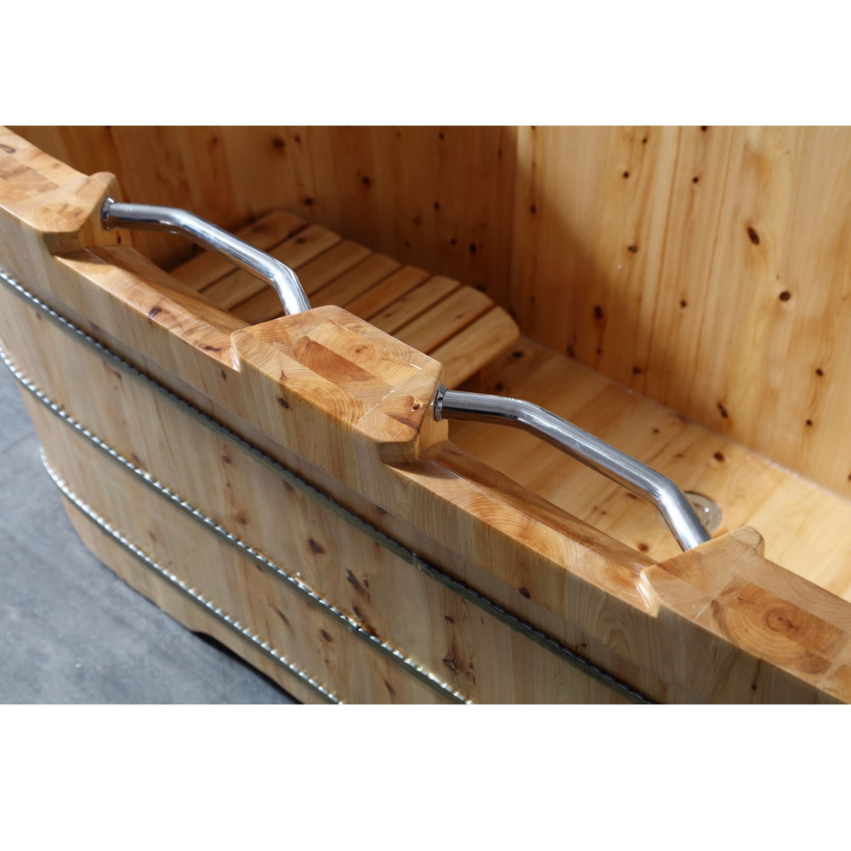 ALFI 65-Inch Cedar Wooden Freestanding Bathtub with Fixtures & Headrests - 2 Person AB1130