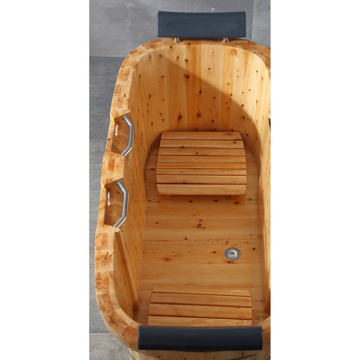 ALFI 65-Inch Cedar Wooden Freestanding Bathtub with Fixtures & Headrests - 2 Person AB1130