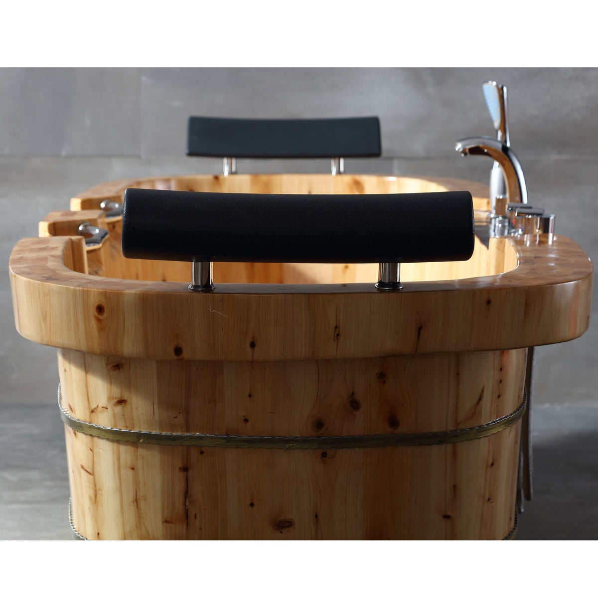 ALFI 65-Inch Cedar Wooden Freestanding Bathtub with Fixtures & Headrests - 2 Person AB1130