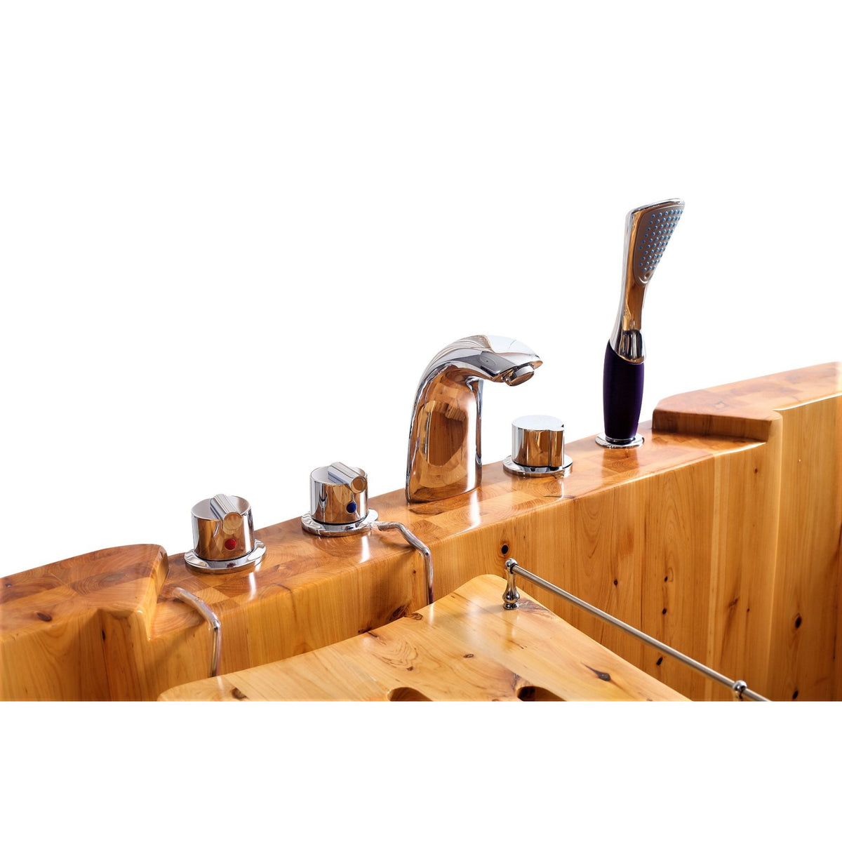 ALFI 65-Inch Cedar Wooden Freestanding Bathtub with Fixtures & Headrests - 2 Person AB1130