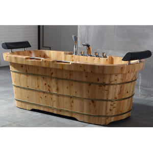 ALFI 65-Inch Cedar Wooden Freestanding Bathtub with Fixtures & Headrests - 2 Person AB1130