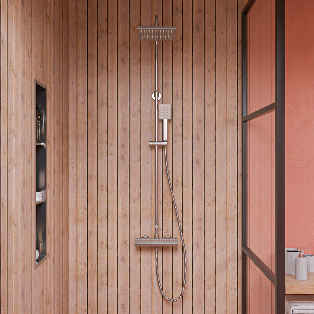 ALFI Square Brushed Nickel Style Thermostatic Exposed Shower Set AB2862-BN