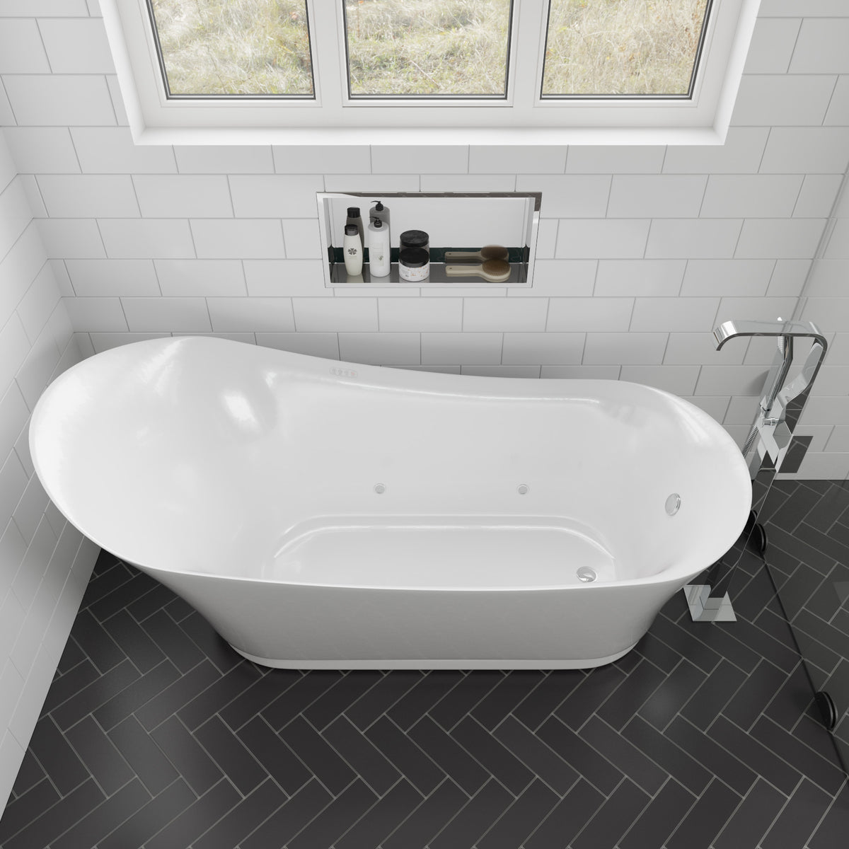 ALFI brands Curved Floor Mounted Tub Filler with Hand Held Shower Head AB2180