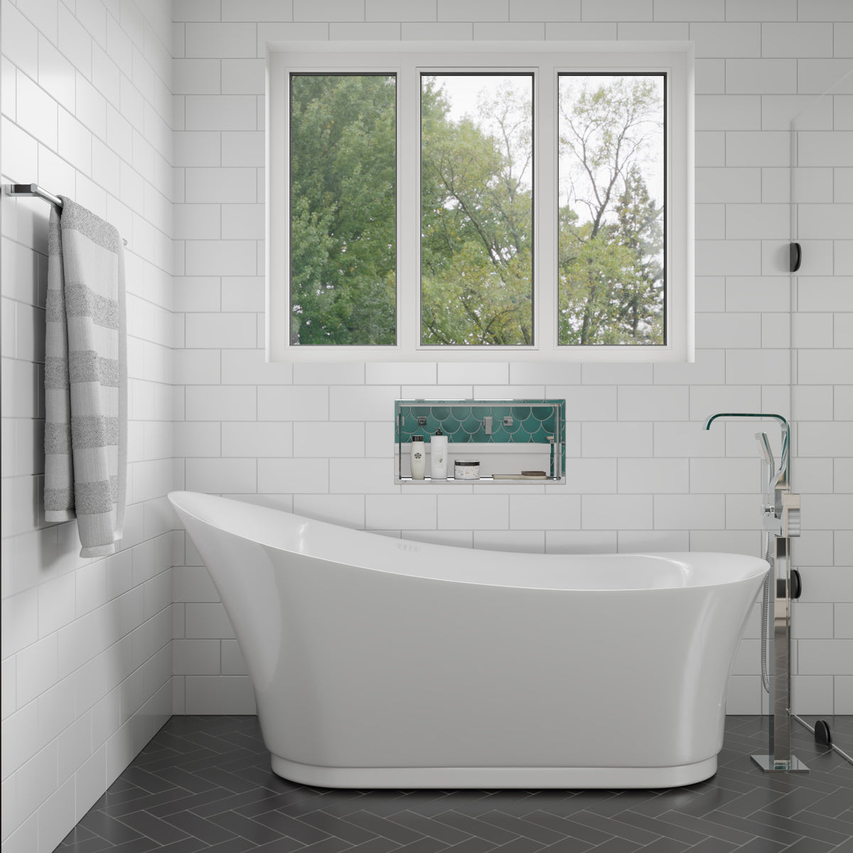 ALFI brands Curved Floor Mounted Tub Filler with Hand Held Shower Head AB2180