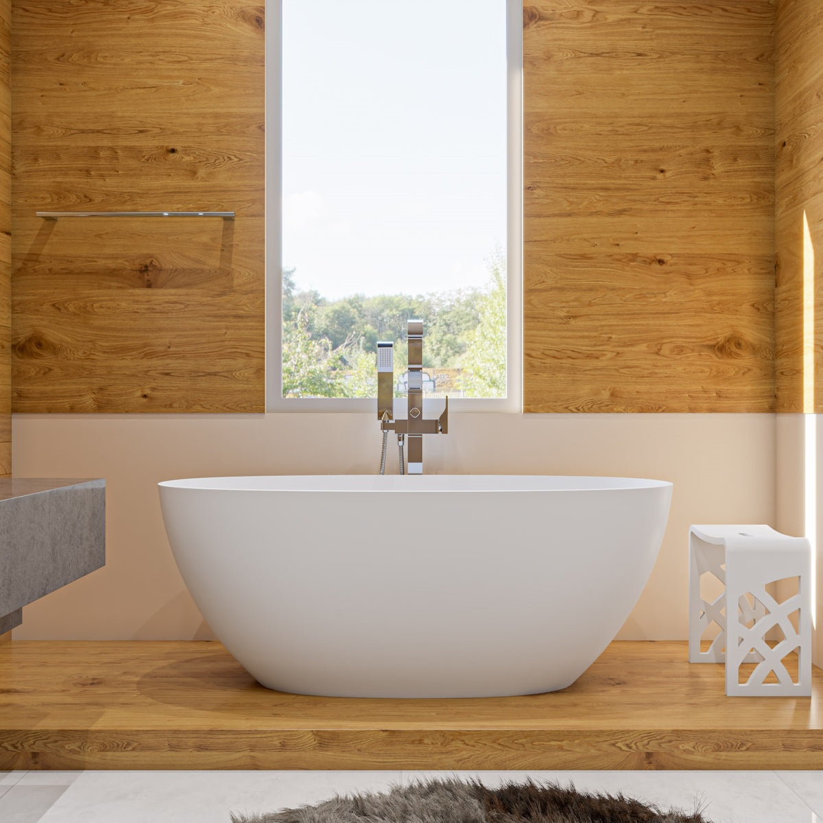 ALFI brands Curved Floor Mounted Tub Filler with Hand Held Shower Head AB2180