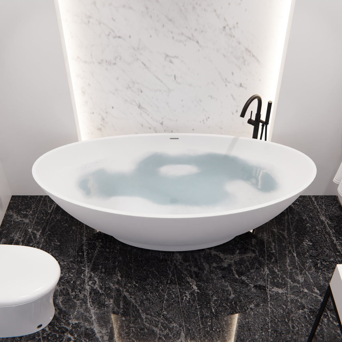 Anzzi Ala 6.2 ft. Solid Surface Center Drain Freestanding Bathtub in Matte White FT-AZ508