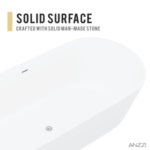 Anzzi Badi 5.9 ft. Solid Surface Center Drain Freestanding Bathtub in Matte White FT-AZ8402