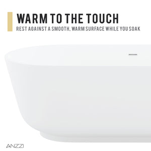 Anzzi Badi 5.9 ft. Solid Surface Center Drain Freestanding Bathtub in Matte White FT-AZ8402