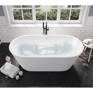 Anzzi Bellentin 5.1 ft. Solid Surface Center Drain Freestanding Bathtub in Matte White FT-AZ8416
