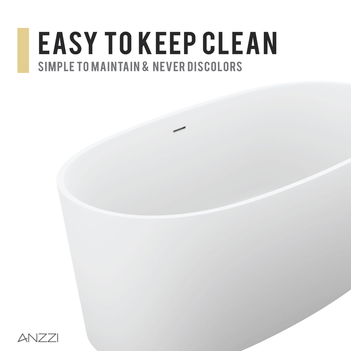 Anzzi Bellentin 5.1 ft. Solid Surface Center Drain Freestanding Bathtub in Matte White FT-AZ8416