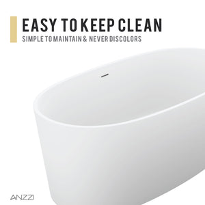 Anzzi Bellentin 5.1 ft. Solid Surface Center Drain Freestanding Bathtub in Matte White FT-AZ8416