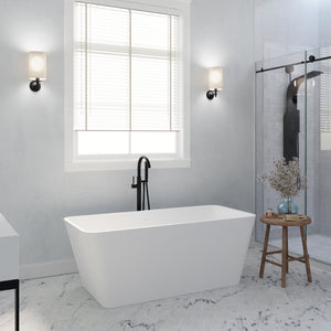 Anzzi Cenere 4.9 ft. Man-Made Stone Center Drain Freestanding Bathtub in Matte White FT-AZ501