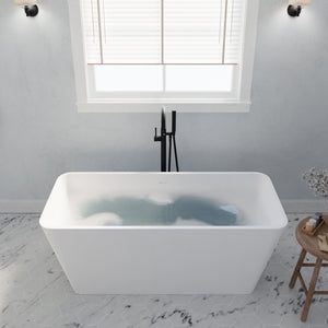 Anzzi Cenere 4.9 ft. Man-Made Stone Center Drain Freestanding Bathtub in Matte White FT-AZ501
