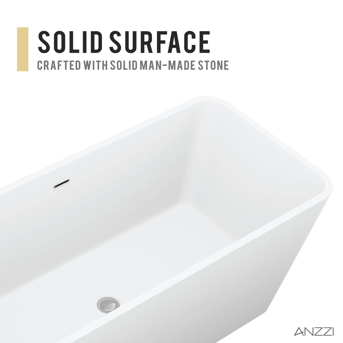 Anzzi Cenere 4.9 ft. Man-Made Stone Center Drain Freestanding Bathtub in Matte White FT-AZ501