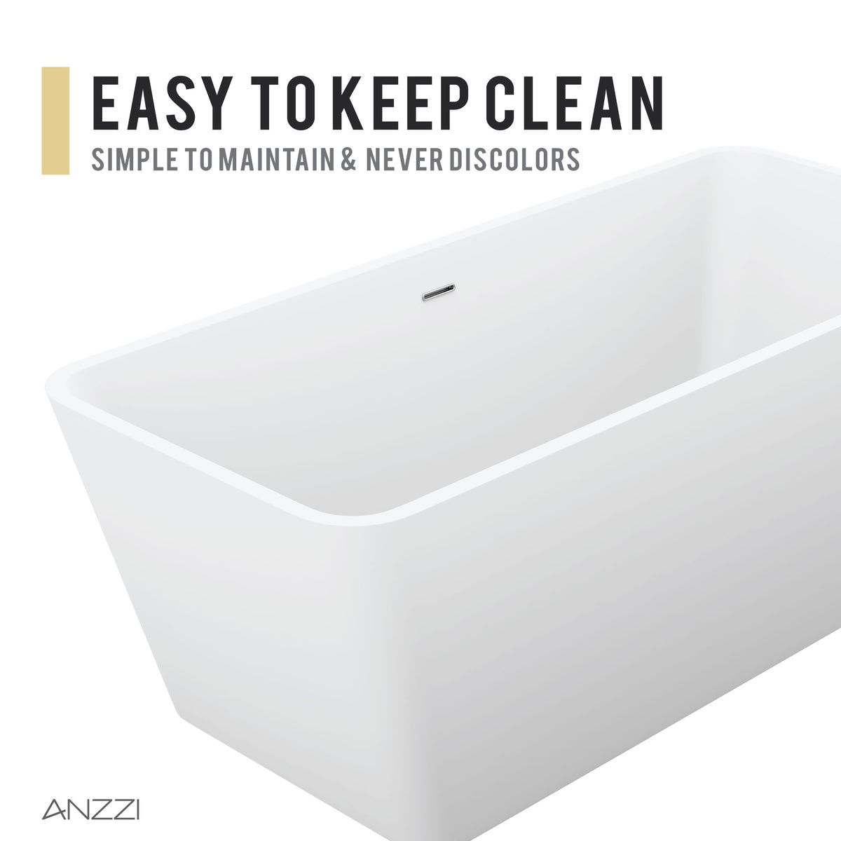 Anzzi Cenere 4.9 ft. Man-Made Stone Center Drain Freestanding Bathtub in Matte White FT-AZ501