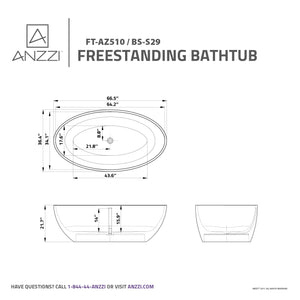Anzzi Cestino 5.5 ft. Solid Surface Center Drain Freestanding Bathtub in Matte White FT-AZ510