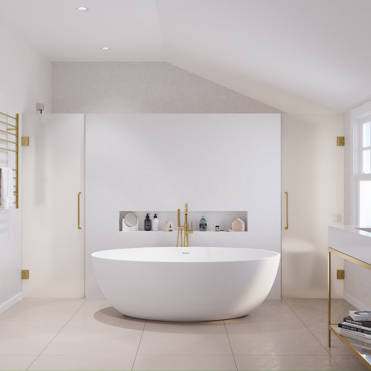 Anzzi Cestino 5.5 ft. Solid Surface Center Drain Freestanding Bathtub in Matte White FT-AZ510