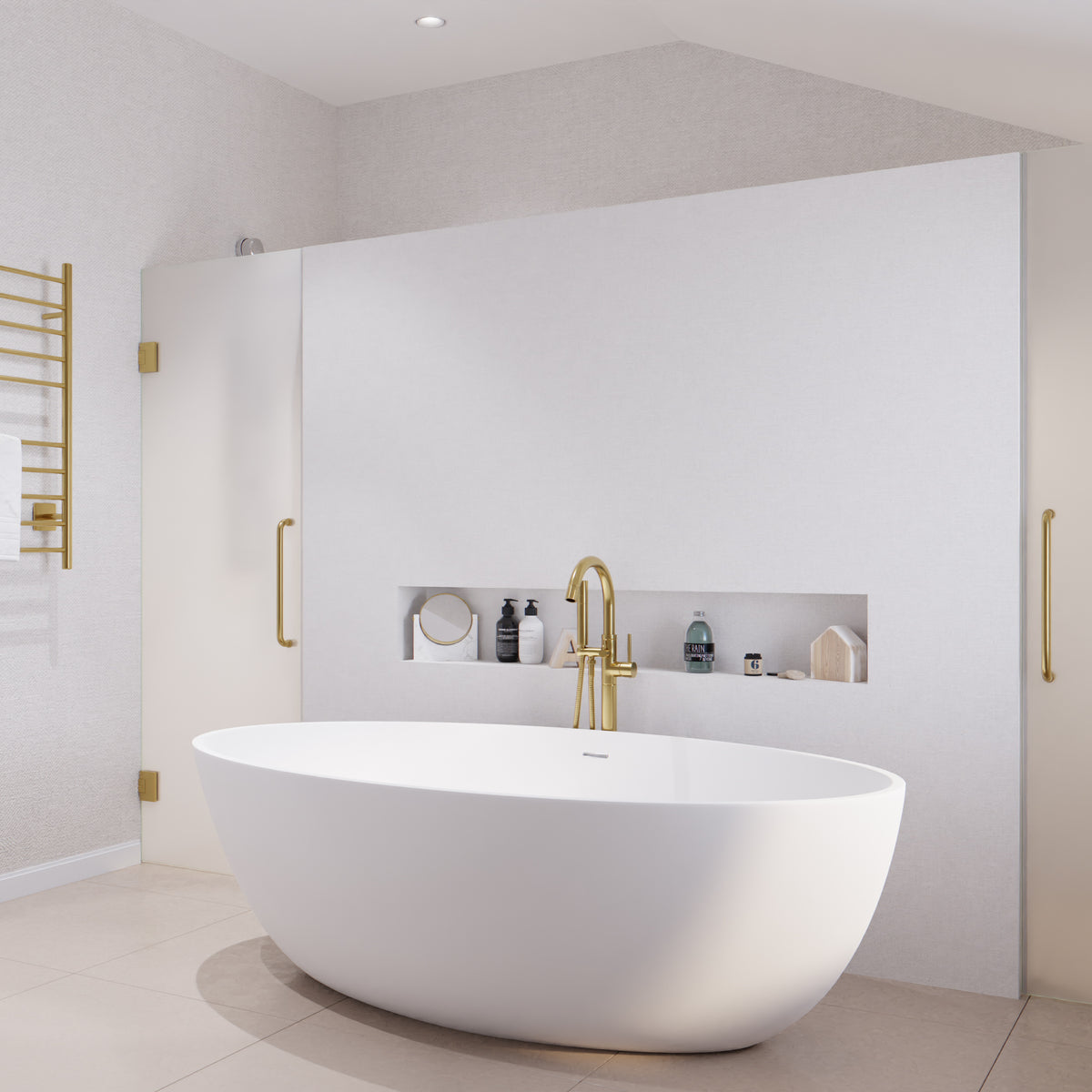 Anzzi Cestino 5.5 ft. Solid Surface Center Drain Freestanding Bathtub in Matte White FT-AZ510