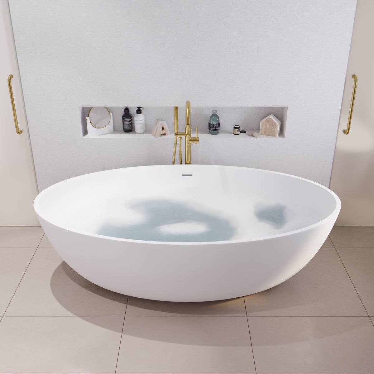 Anzzi Cestino 5.5 ft. Solid Surface Center Drain Freestanding Bathtub in Matte White FT-AZ510