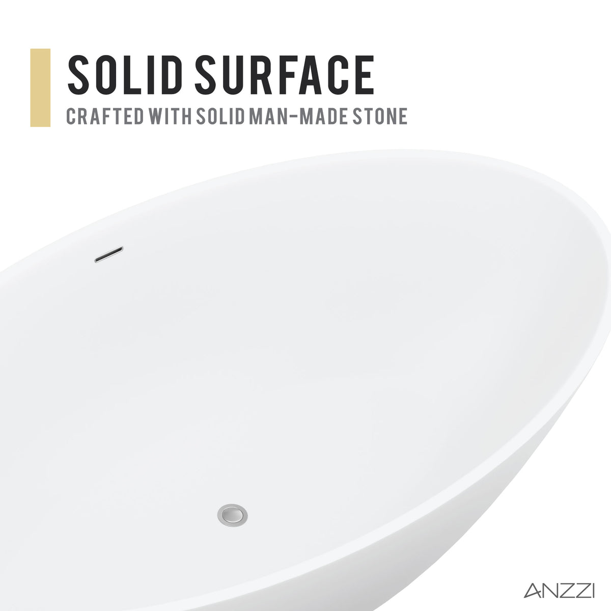 Anzzi Cestino 5.5 ft. Solid Surface Center Drain Freestanding Bathtub in Matte White FT-AZ510