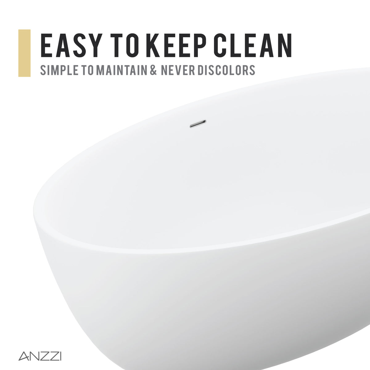 Anzzi Cestino 5.5 ft. Solid Surface Center Drain Freestanding Bathtub in Matte White FT-AZ510