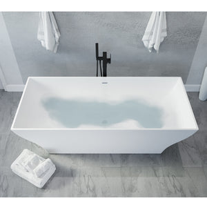 Anzzi Crema 5.9 ft. Solid Surface Center Drain Freestanding Bathtub in Matte White FT-AZ509