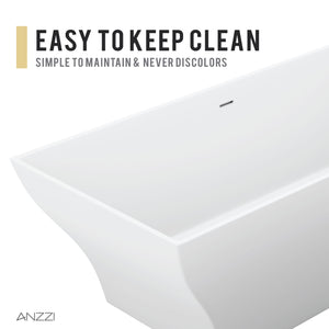 Anzzi Crema 5.9 ft. Solid Surface Center Drain Freestanding Bathtub in Matte White FT-AZ509