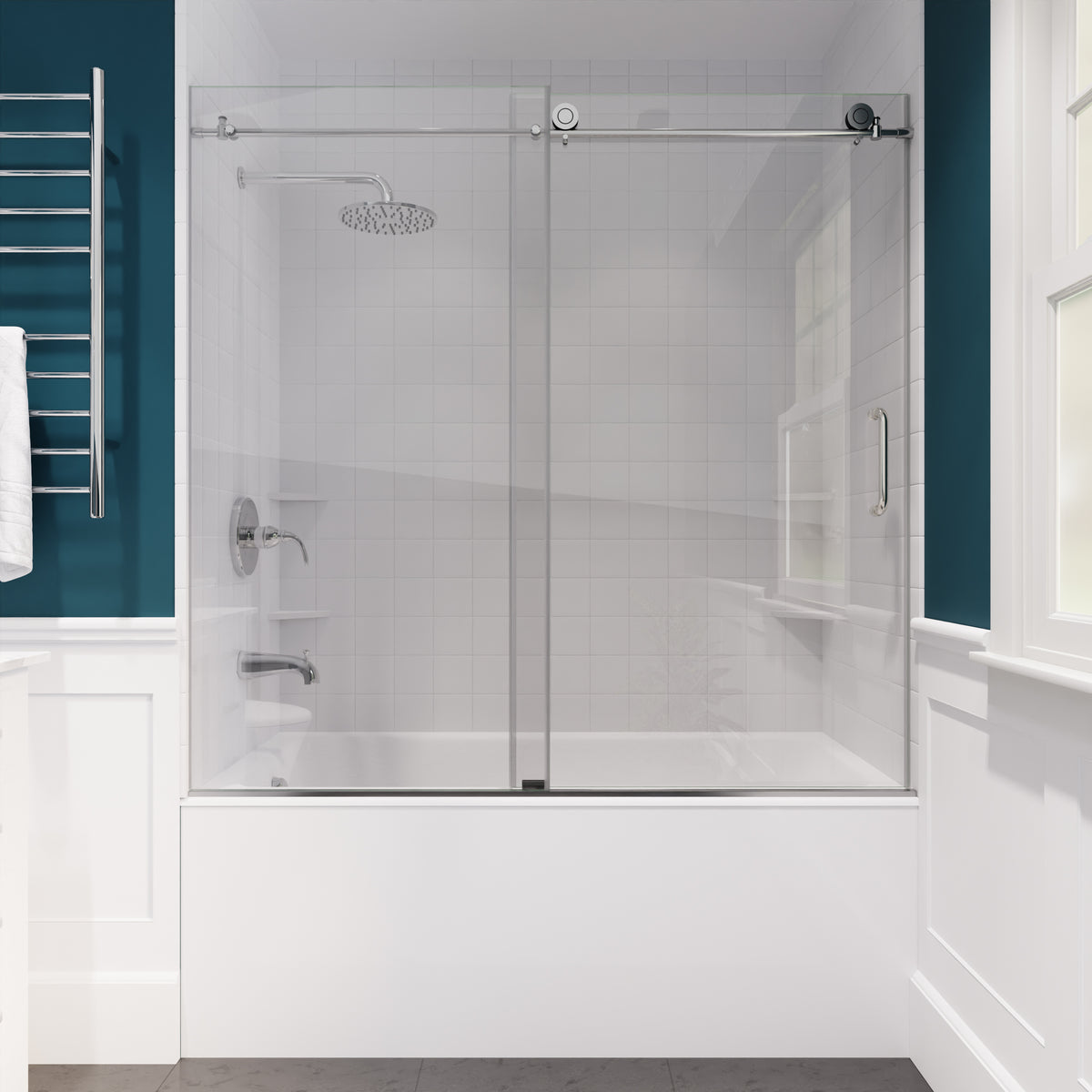 Anzzi Don Series 60 in. x 62 in. Frameless Sliding Tub Door SD-AZ17-01