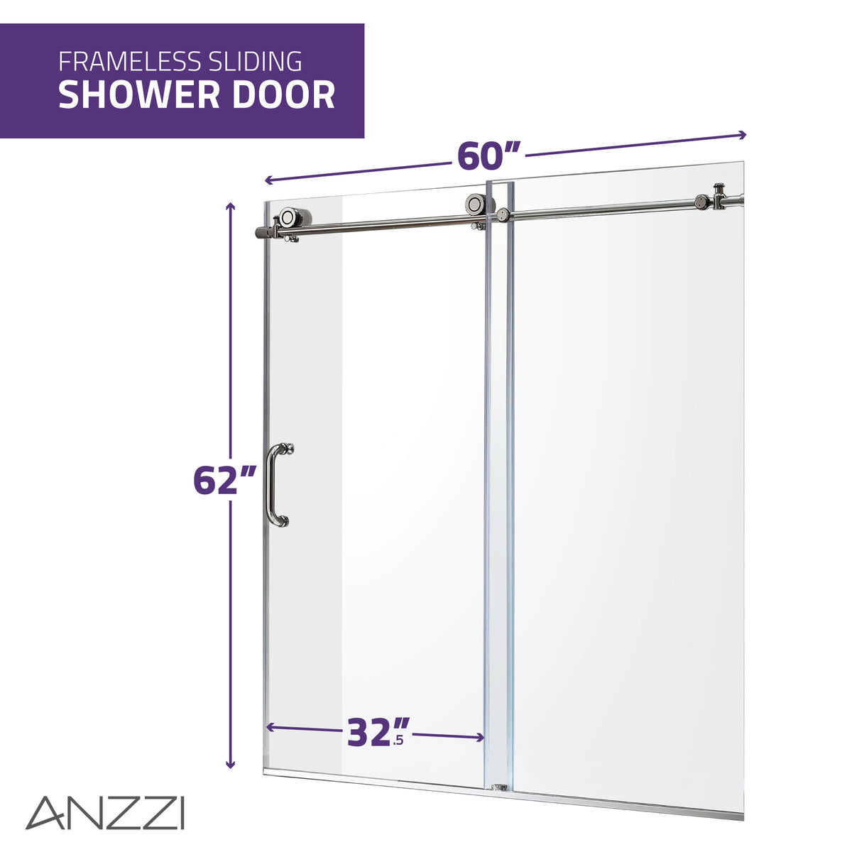 Anzzi Don Series 60 in. x 62 in. Frameless Sliding Tub Door SD-AZ17-01