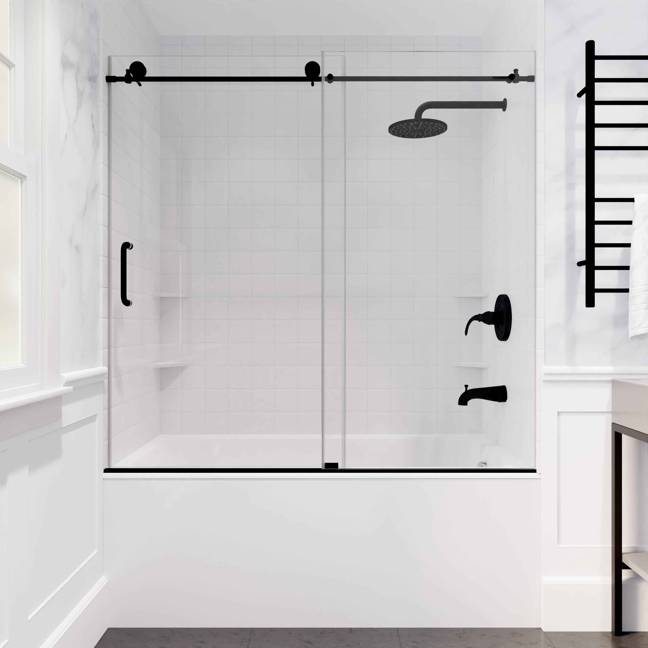 あじページ Anzzi Don Series 60 in. x 62 in. Frameless Sliding Tub Door SD