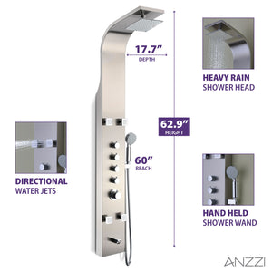 Anzzi Echo 63.5 in. 4-Jetted Full Body Shower Panel with Heavy Rain Showerhead, Spray Wand and Tub Spout in Brushed Steel SP-AZ022