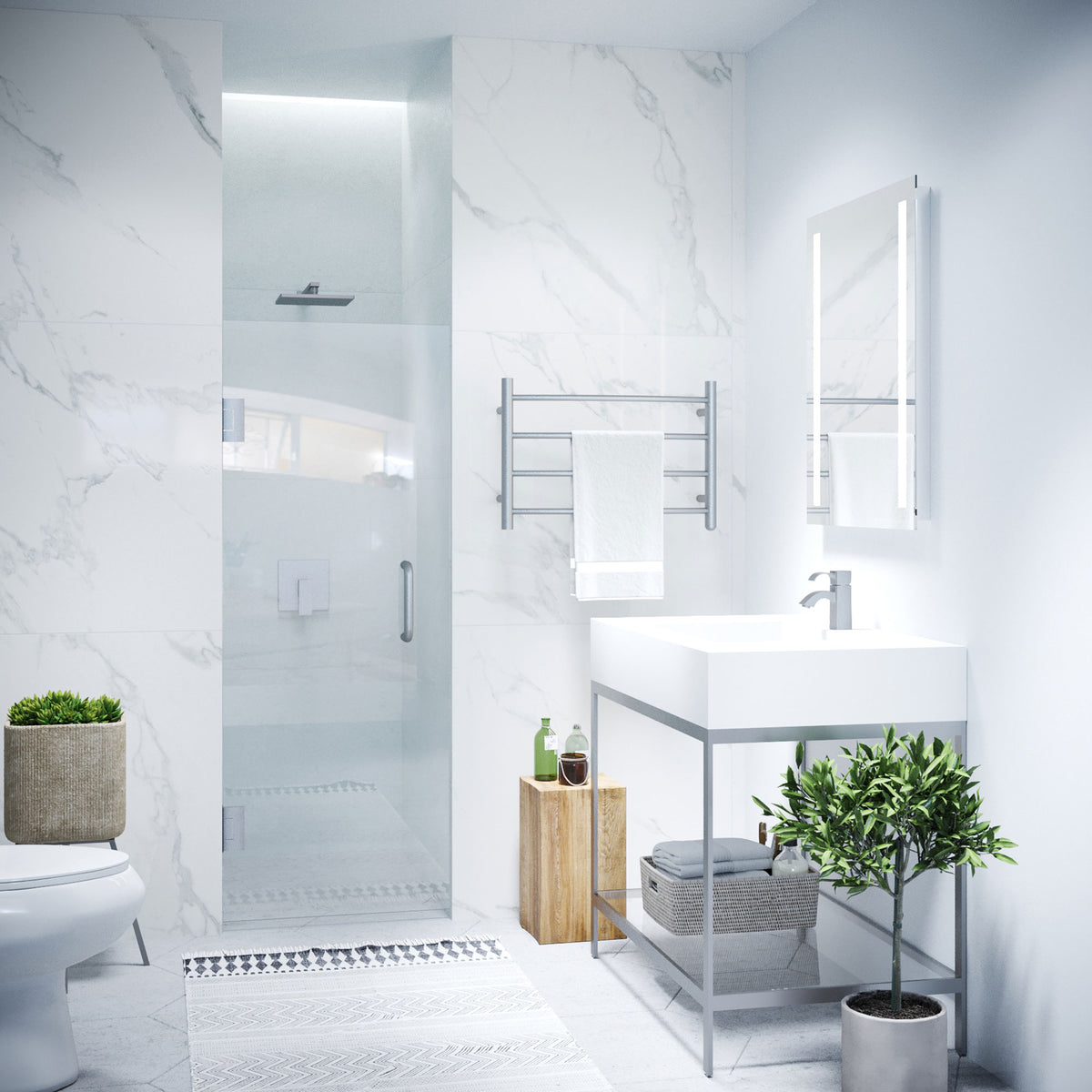 Anzzi Fellow Series 24 in. by 72 in. Frameless Hinged Shower Door with Handle SD-AZ09-01