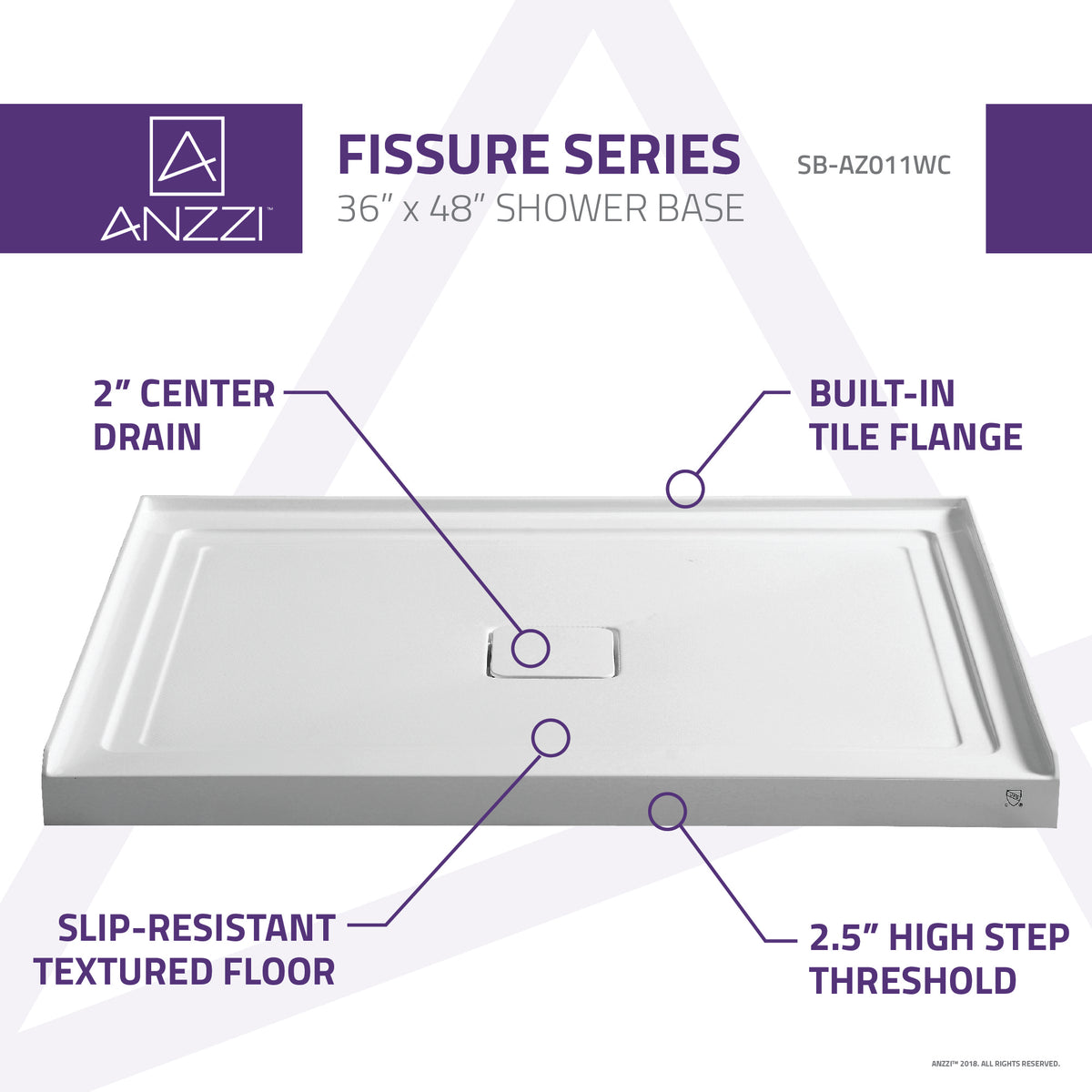 Anzzi Fissure Series 48 in. x 36 in. Shower Base in White SB-AZ011WC