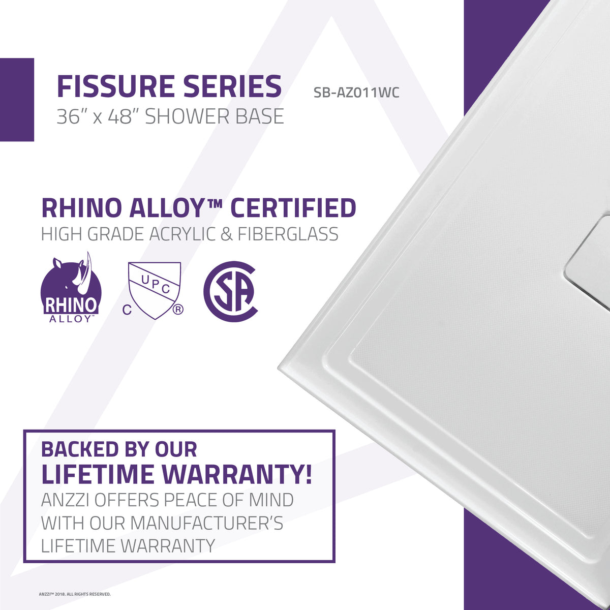 Anzzi Fissure Series 48 in. x 36 in. Shower Base in White SB-AZ011WC