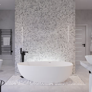 Anzzi Fiume 5.6 ft. Man-MaSde tone Center Drain Freestanding Bathtub in Matte White FT-AZ502