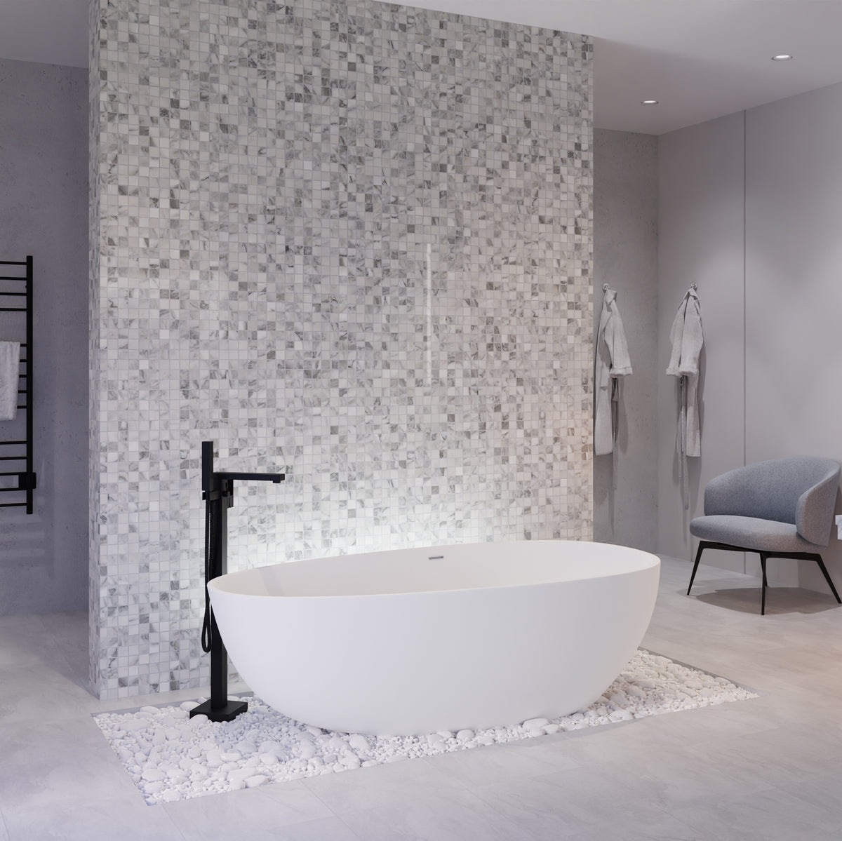 Anzzi Fiume 5.6 ft. Man-MaSde tone Center Drain Freestanding Bathtub in Matte White FT-AZ502