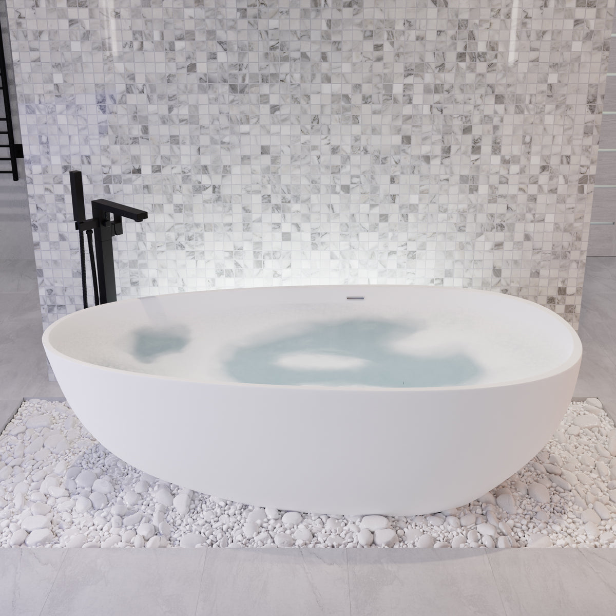 Anzzi Fiume 5.6 ft. Man-MaSde tone Center Drain Freestanding Bathtub in Matte White FT-AZ502